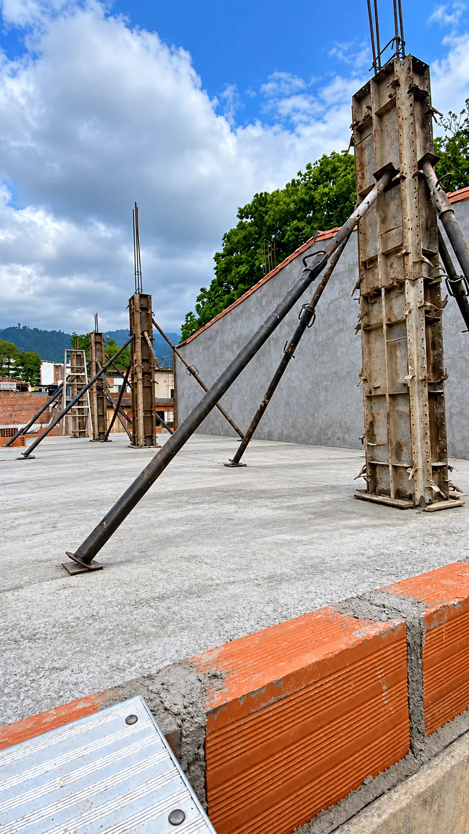 Encofrados de columnas y apuntalamiento durante la construcción